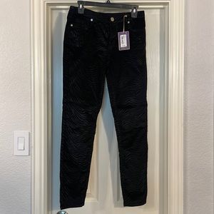NWT stunning Ted Baker London black velvet zebra sheen print skinny pants- sz 30